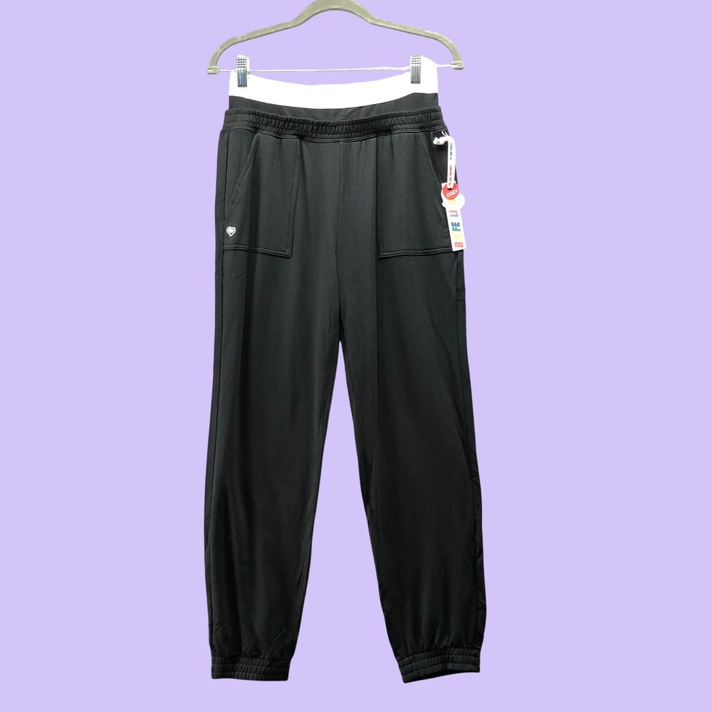 NWT Bebe Big Feelings Black Modal High Waist Layered Jogger Sweatpants Womens S